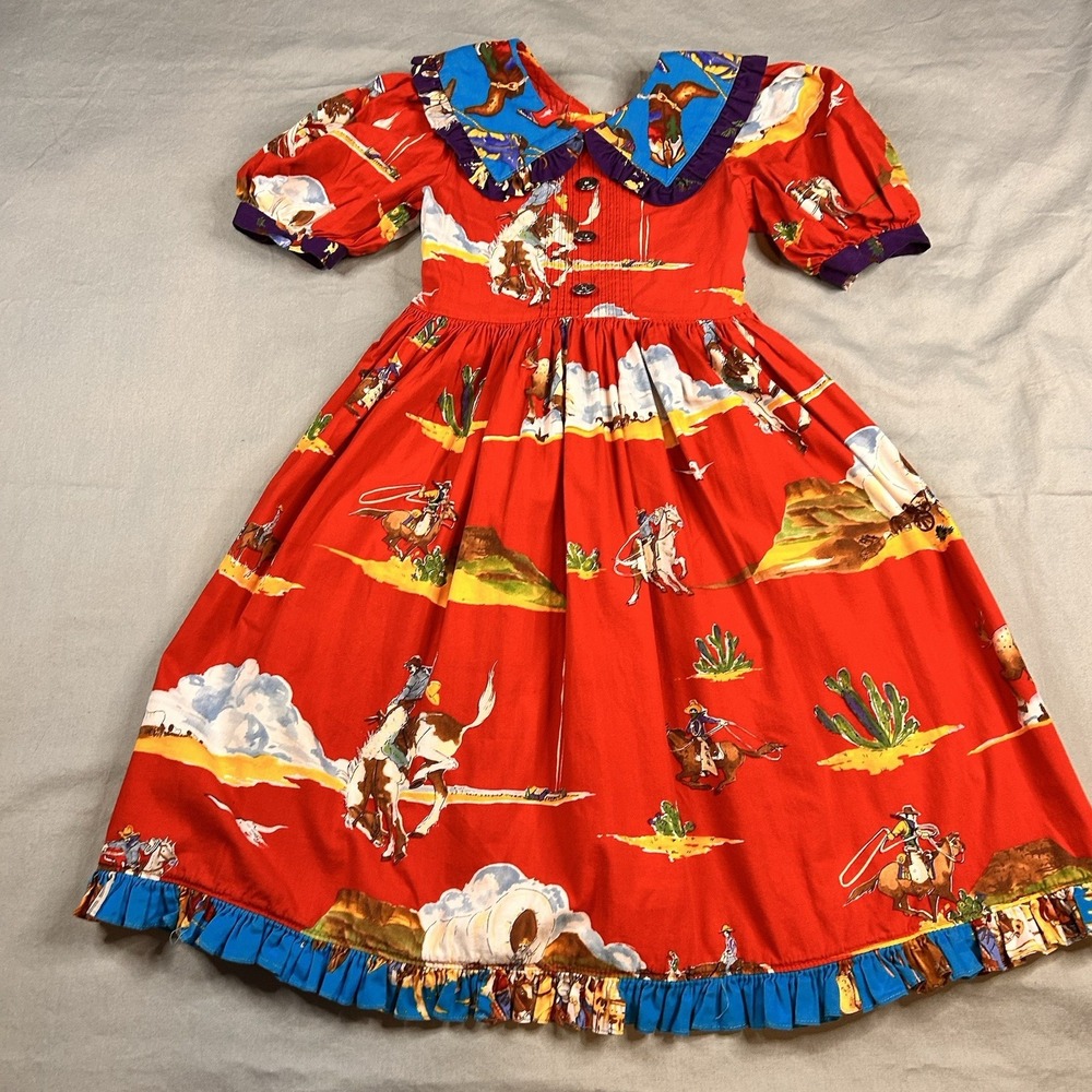 VTG Jordan Lindsay Girl's Cotton rodeo, cowboy Dress Sz 12? Cowgirl Western